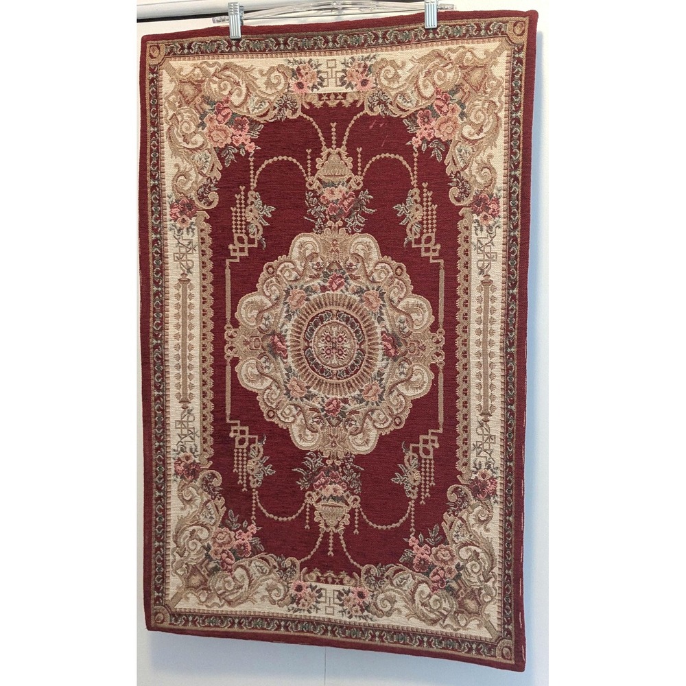 Vintage Style Burgundy Floral Medallion Accent Rug Victorian 22.5x34